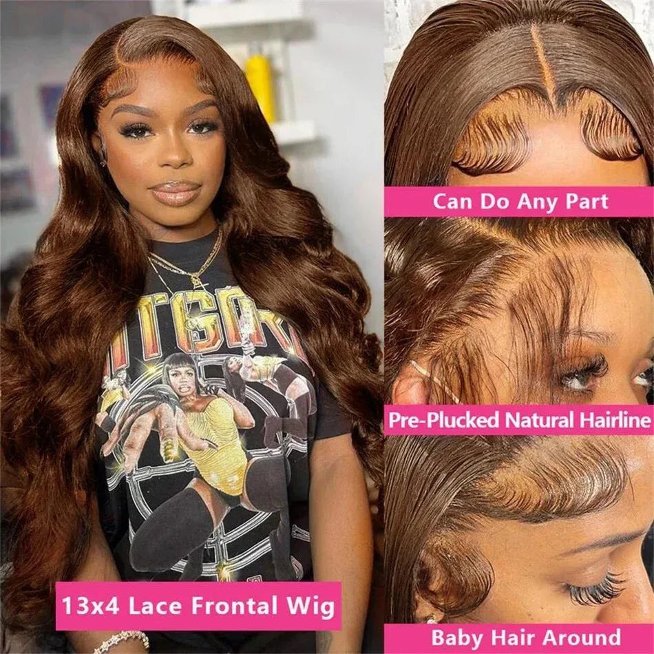 30 40 Inch Chocolate Brown Human Hair Wigs Body Wave 13x5 13x6 HD Lace Front Wig Preplucked Water Wave #2 Red Colored For Women