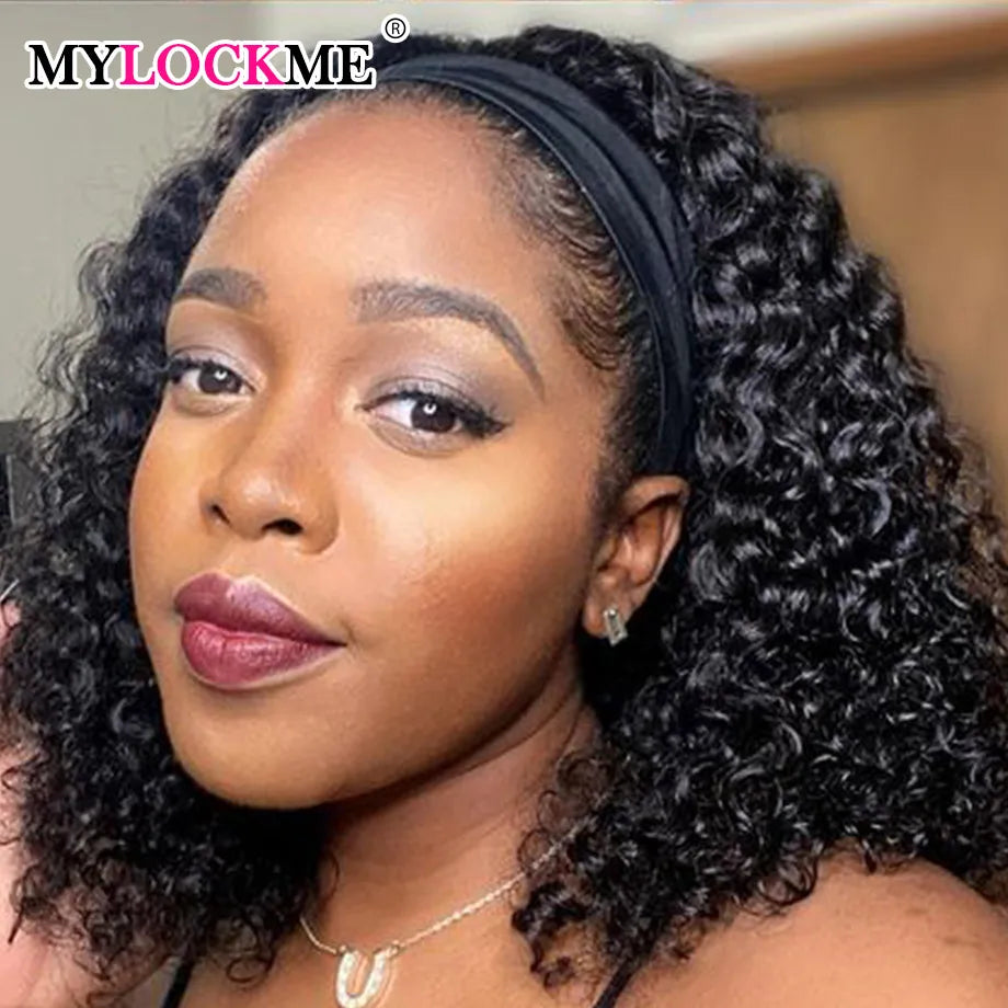Headband Wig Human Hair Kinky Curly MYLOCKME No Glue Full Machine Made Brazilian Remy Human Hair Wigs