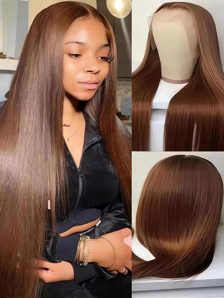 #4 Chocolate Brown Human Hair Wig Bone Straight 13x6 13x4 HD Lace Frontal Human Hair Wigs 250 Density 30 32Inches Wig For Women