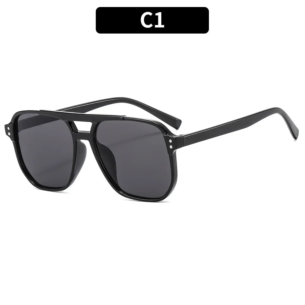 Vintage Square Sunglasses for Women Men Thick Frame Double Bridges Eyewear Female