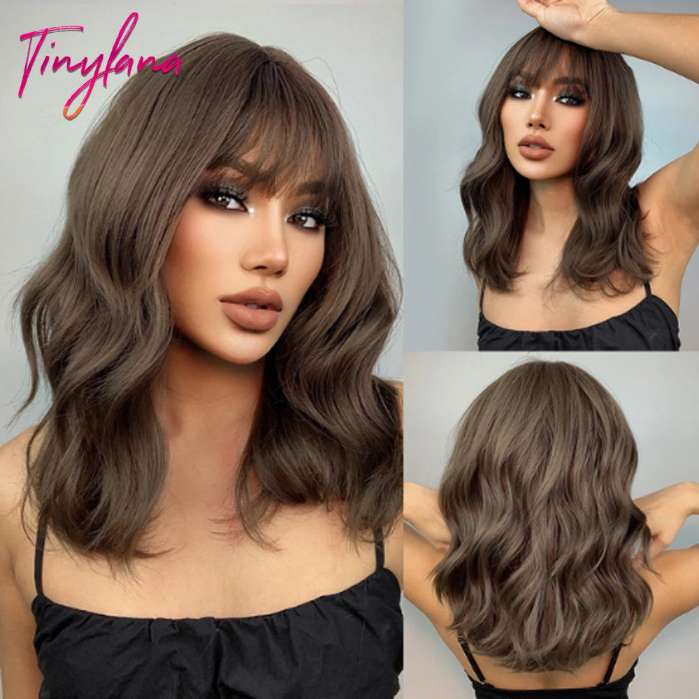 Curly Pink Purple Mixed Blue Wavy Synthetic Wigs with Bangs Short Bob Colorful Cosplay Wig