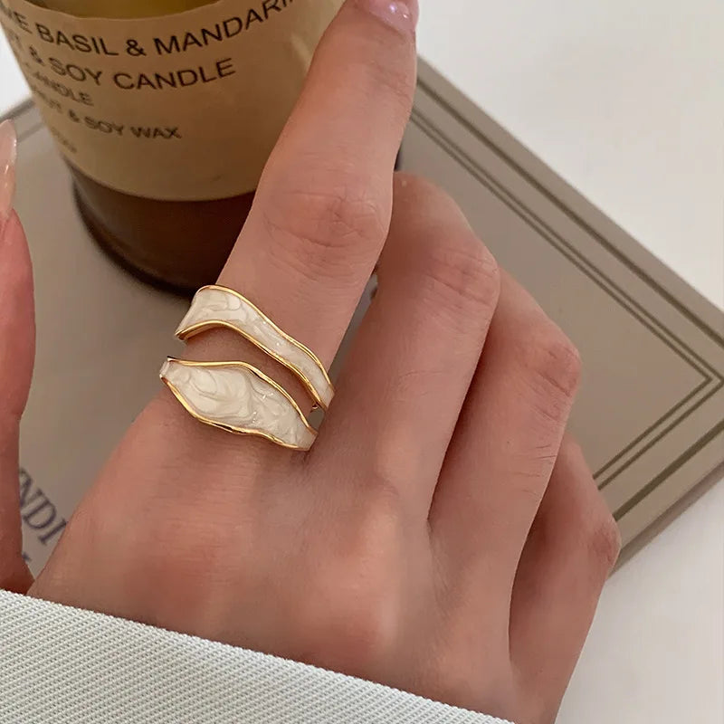 New Adjustable Colorful Drip Glaze Ring Women Fashion Retro Geometric Gold Colour Metal Rings