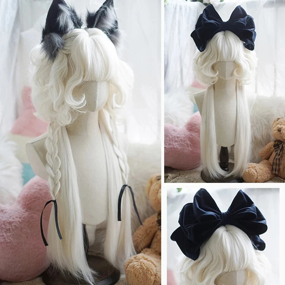 Long Curly Wave Wig with Bangs Blonde Biue Colorful Cosplay Wig for Women