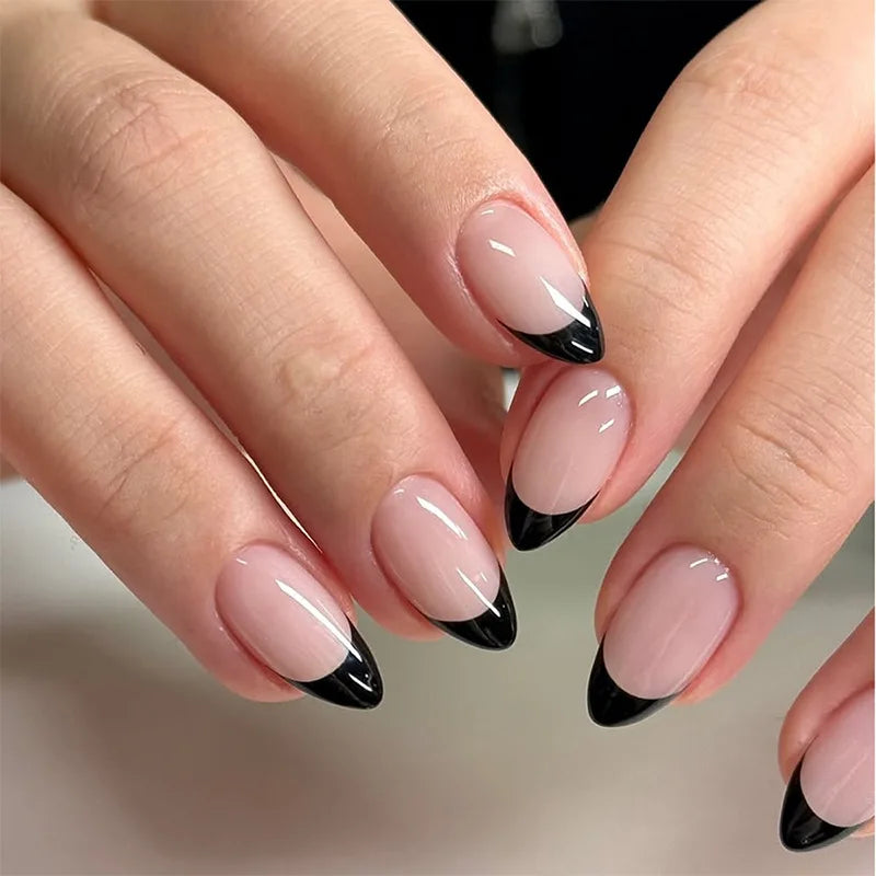 Nude Color Fake Nails for Women and Girls Short Round Head Press on Nails White French Tip
