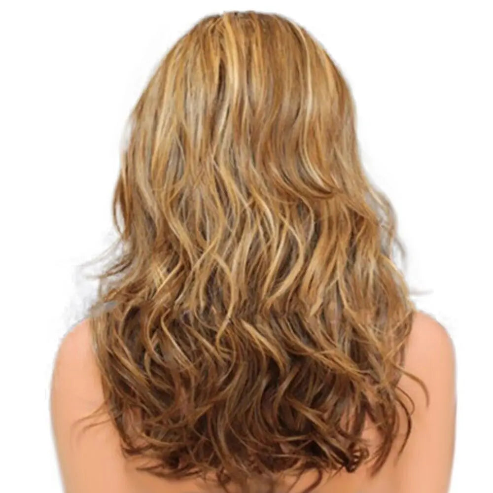 Ladies Blonde Long Curly Wigs Women Natural Wavy Synthetic Hair Cosplay Full Wig