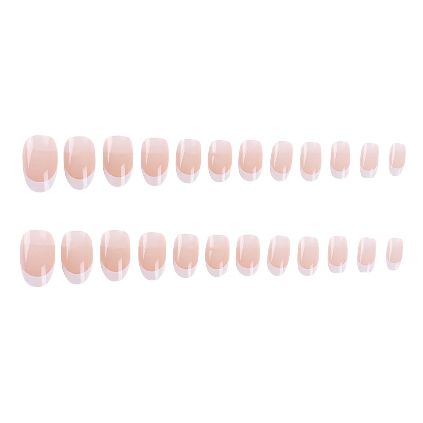 Nude Color Fake Nails for Women and Girls Short Round Head Press on Nails White French Tip