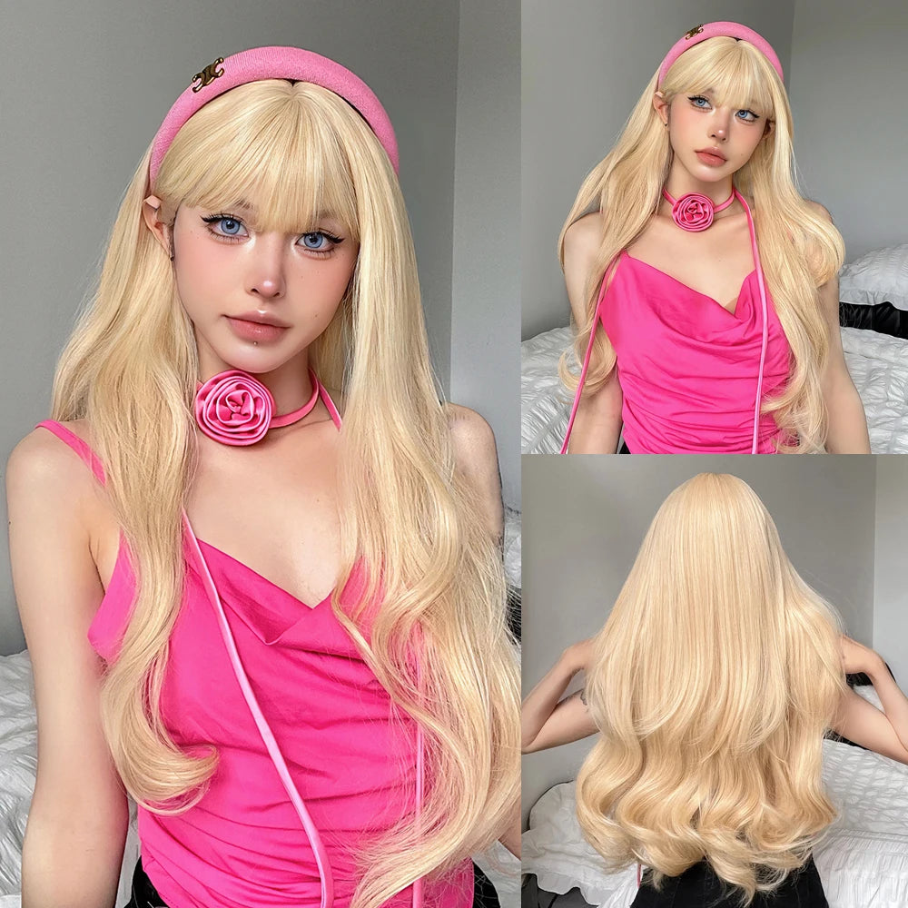 Synthetic Burgundy Long Wavy Wig Wine Red Colorful Cosplay Lolita Wigs with Bangs