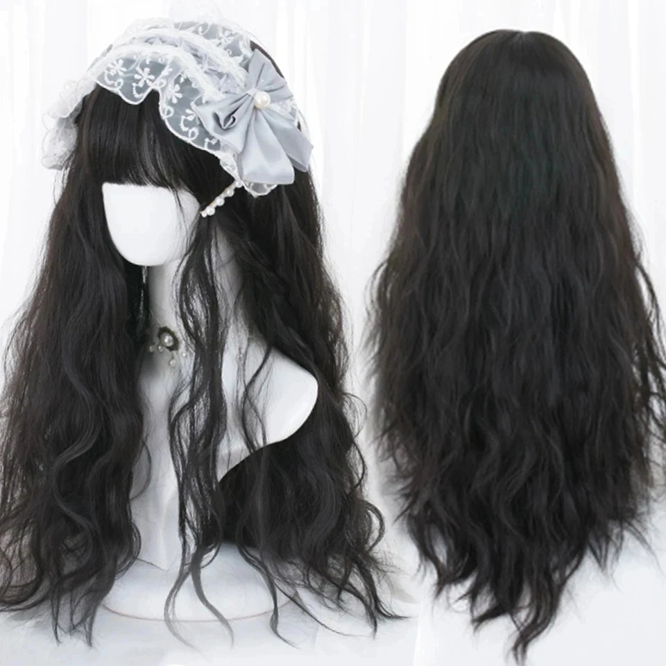 Long Curly Wave Wig with Bangs Blonde Biue Colorful Cosplay Wig for Women