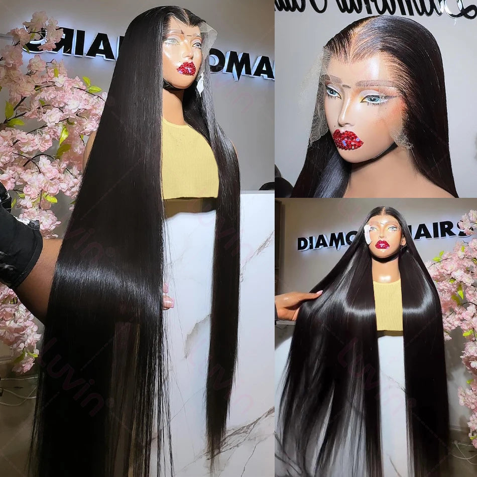 Luvin 30 40 Inches Bone Straight 13x4 HD Transparent Lace Frontal Wig 200 Density Brazilian 13x6 Lace Front Human Hair Wigs