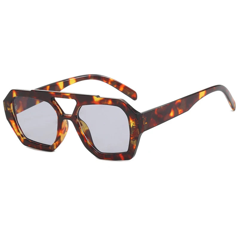 Vintage Square Sunglasses for Women Men Thick Frame Double Bridges Eyewear Female