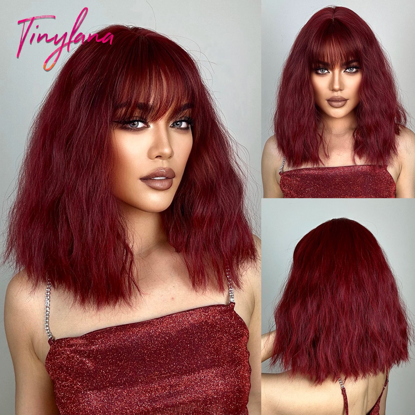 Curly Pink Purple Mixed Blue Wavy Synthetic Wigs with Bangs Short Bob Colorful Cosplay Wig