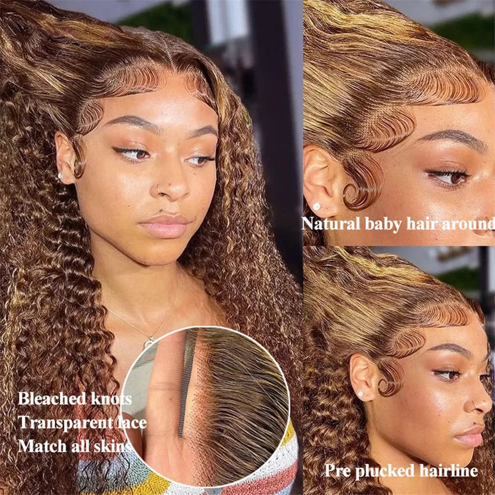Highlight Wig Human Hair Ombre Deep Wave Frontal Wig 30 Inch Curly Human Hair Wig