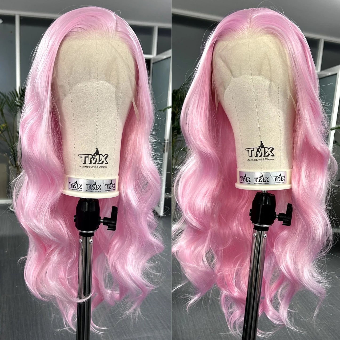 Long Pink Wavy Wigs for Women Synthetic Hair Free Part Body Wave Natural Curly Pastel Pink Colored Wigs