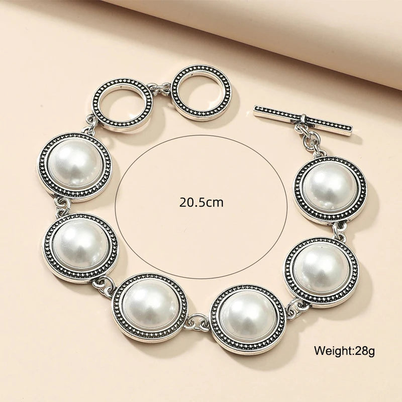 Fashion Boho Vintage Round Pearl Bracelets Bangles For Women Blue Red Black Bead