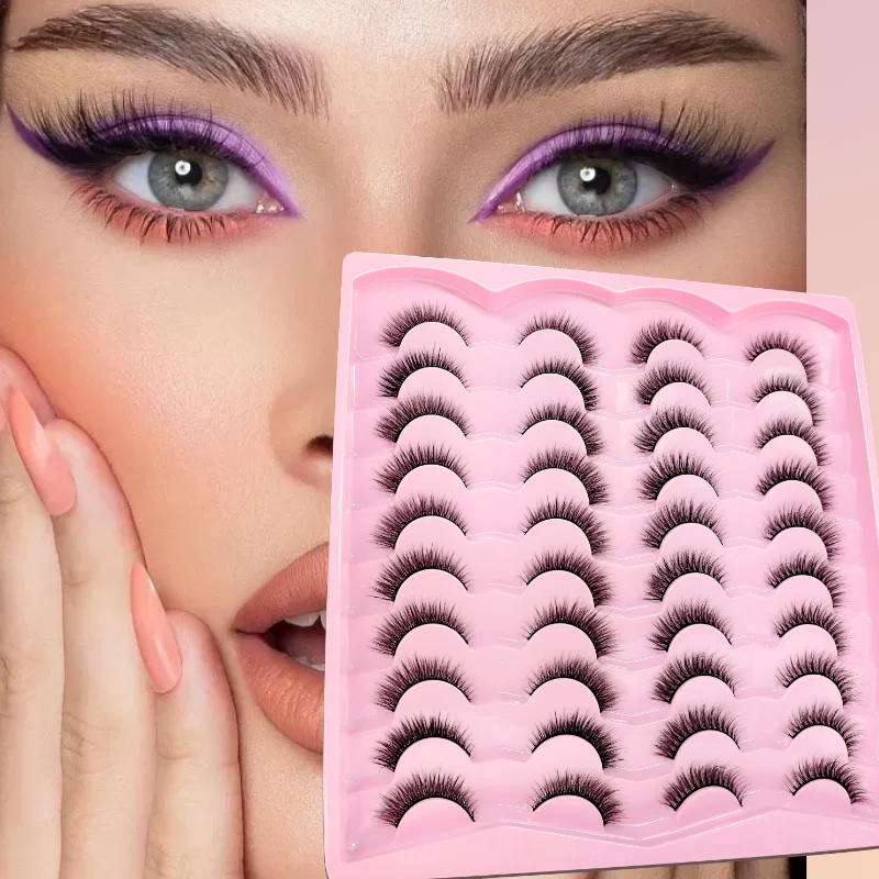 Lashes 20 Pairs 3D Faux Mink Eyelash Natural Look False Eyelashes Dramatic Volume Thick Lashes