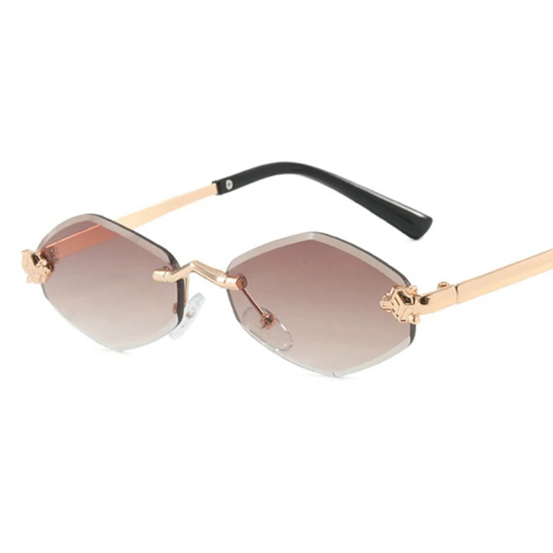 Fashion Small Polygonal Sunglasses for Women Luxury Brand Rmless Brown Rhombus Sun Glasses