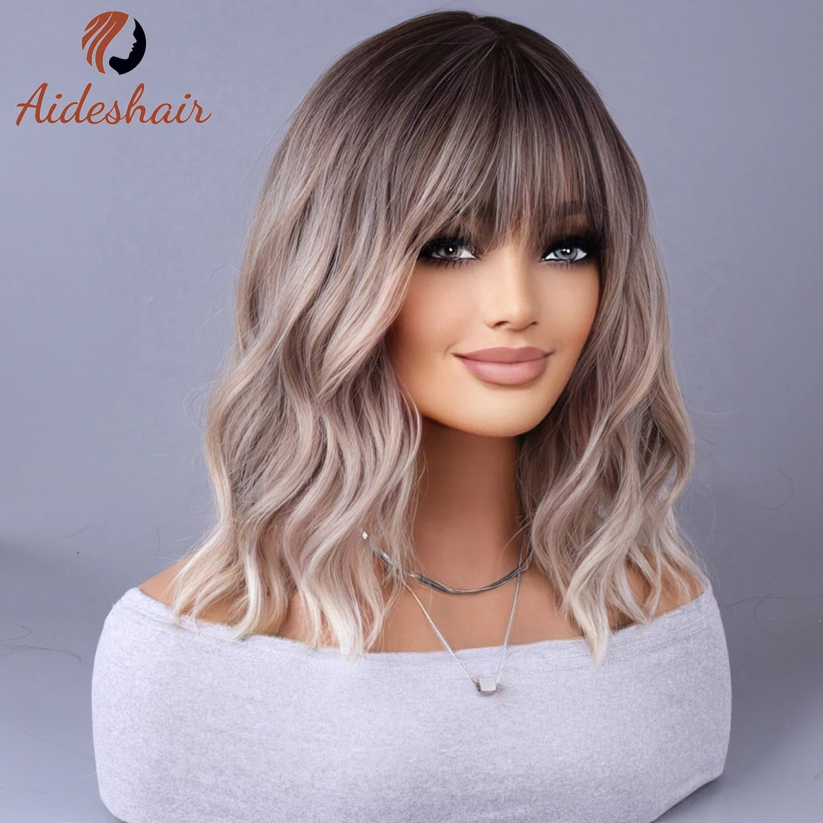 Synthetic wig 2023 New Internet celebrity style with fringe gradually light gray wigs