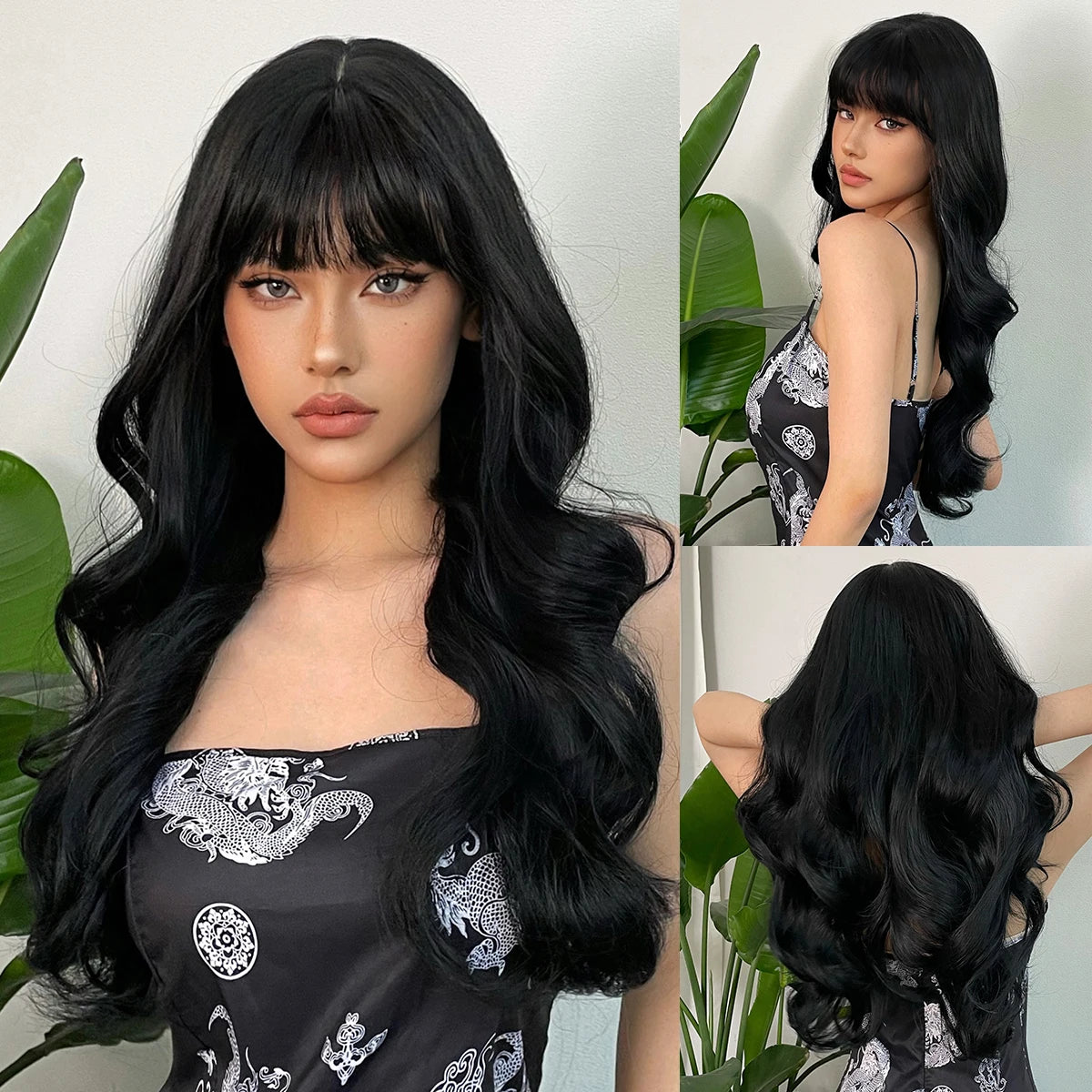 Synthetic Burgundy Long Wavy Wig Wine Red Colorful Cosplay Lolita Wigs with Bangs