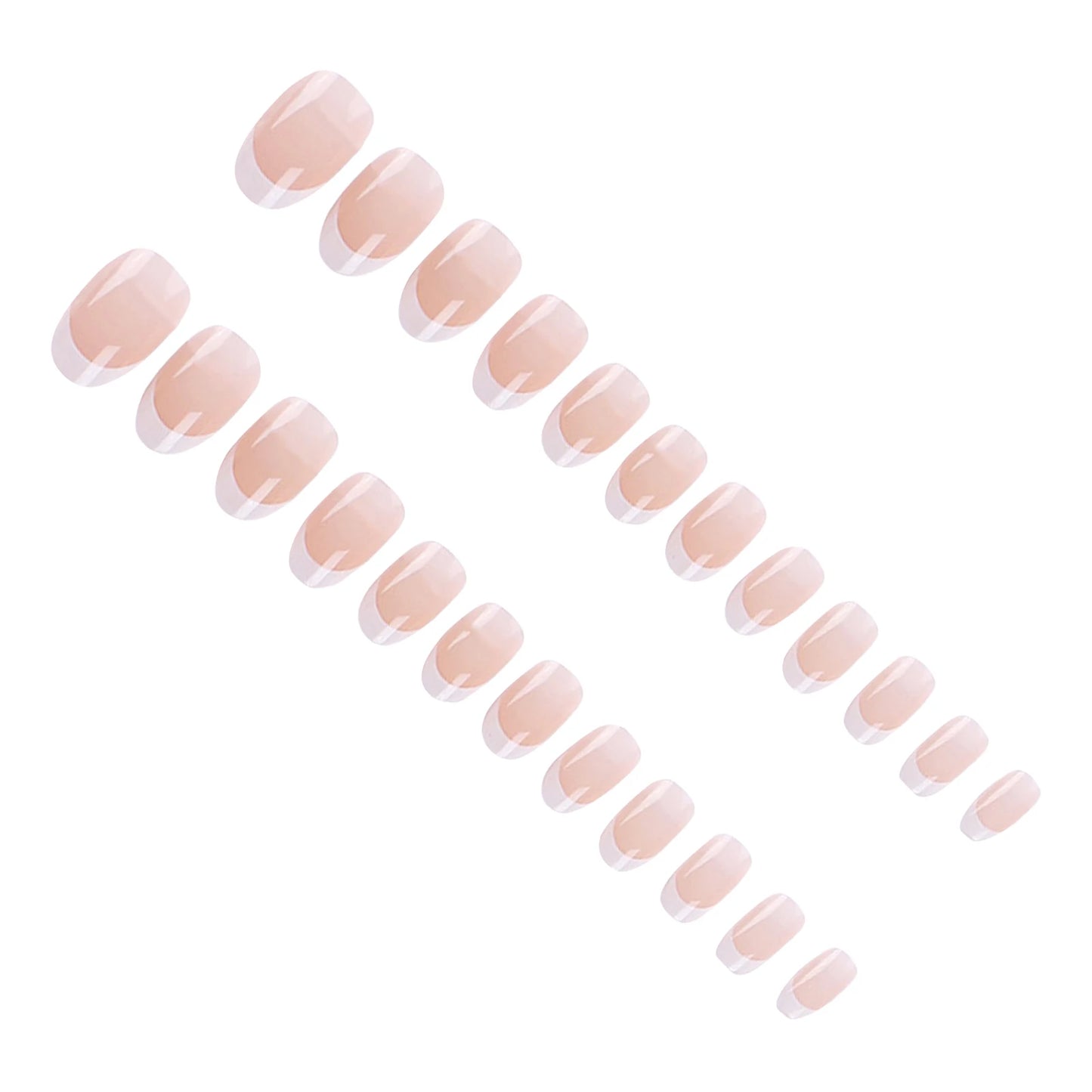 Nude Color Fake Nails for Women and Girls Short Round Head Press on Nails White French Tip