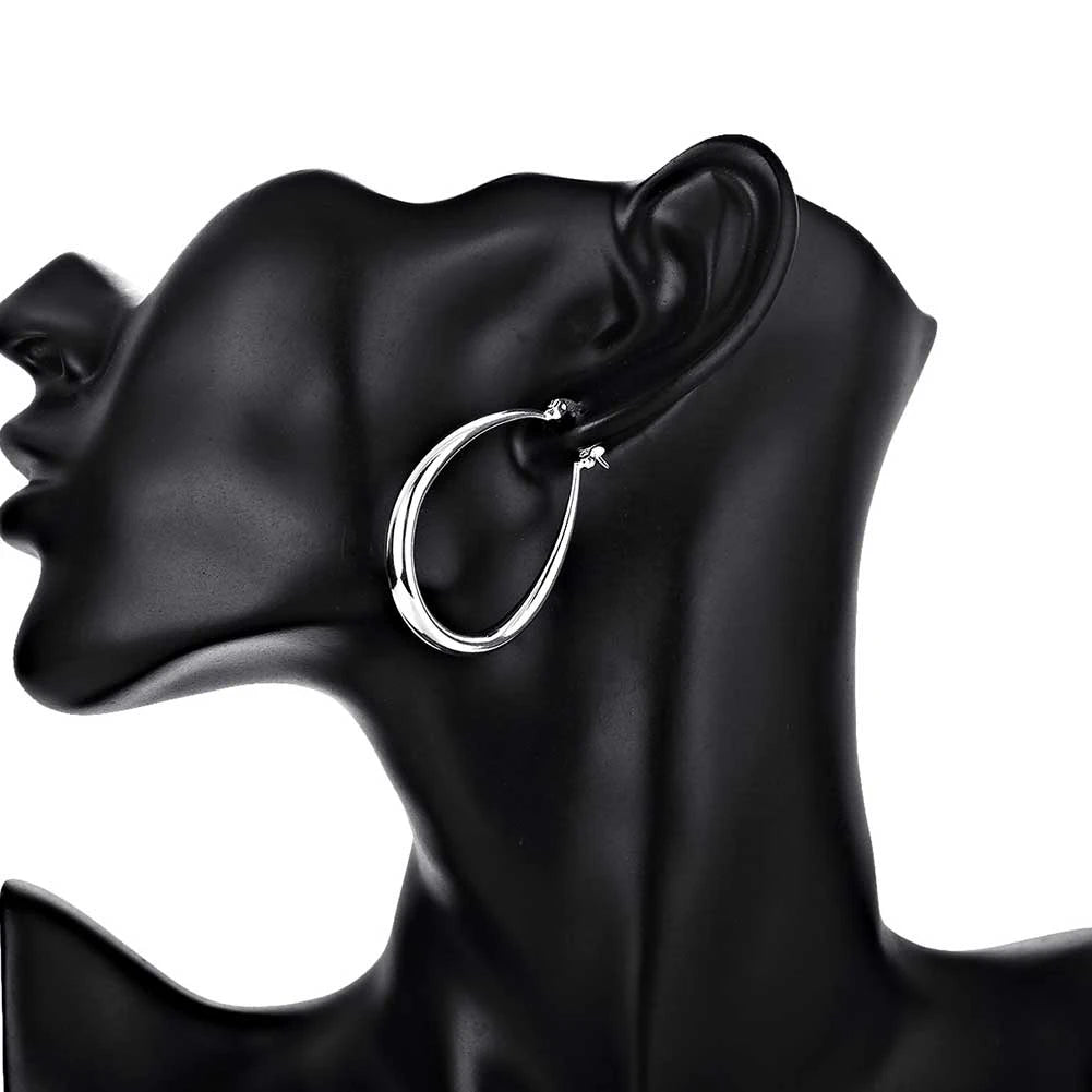 925 Sterling Silver 41MM Smooth Circle Big Hoop Earrings For Women Fashion