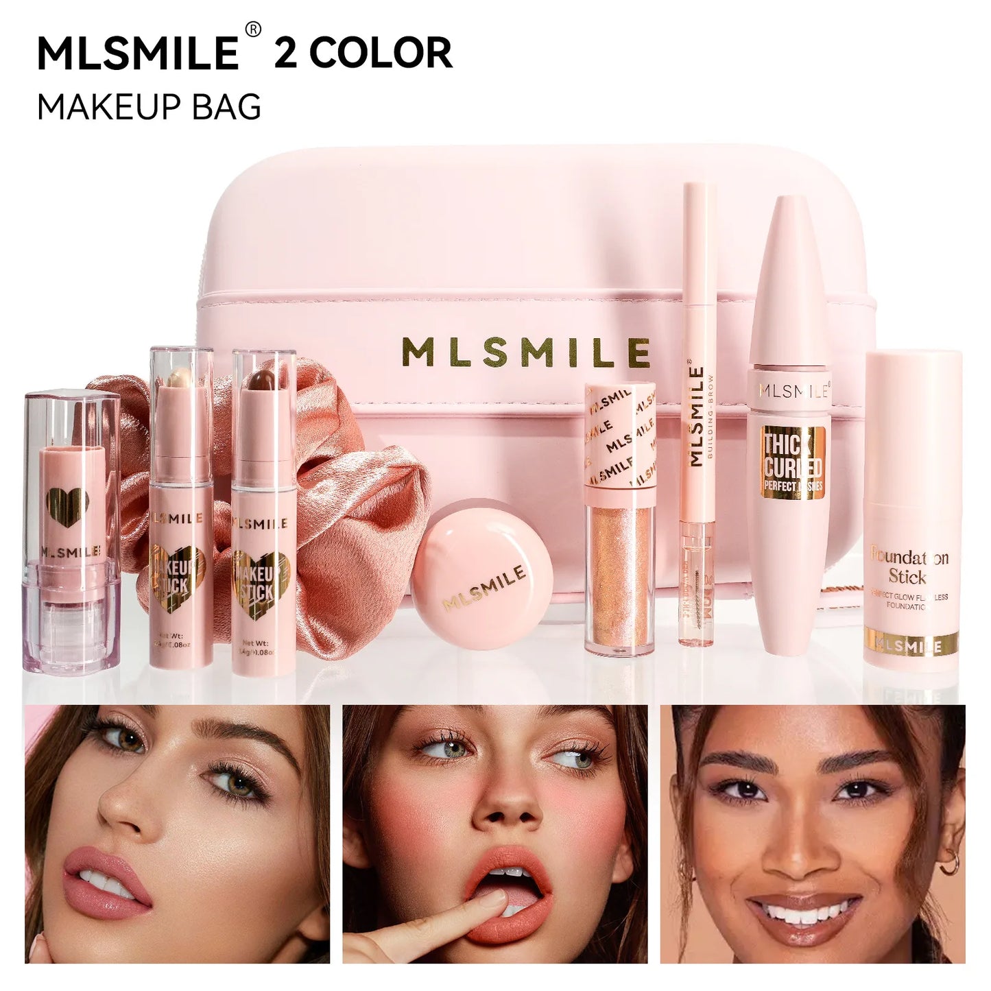 Makeup Kit With Organize Case Lipstick Contour Highlight Liquid Eyeshadow Lip Mud Eyebrow Pencil mascara