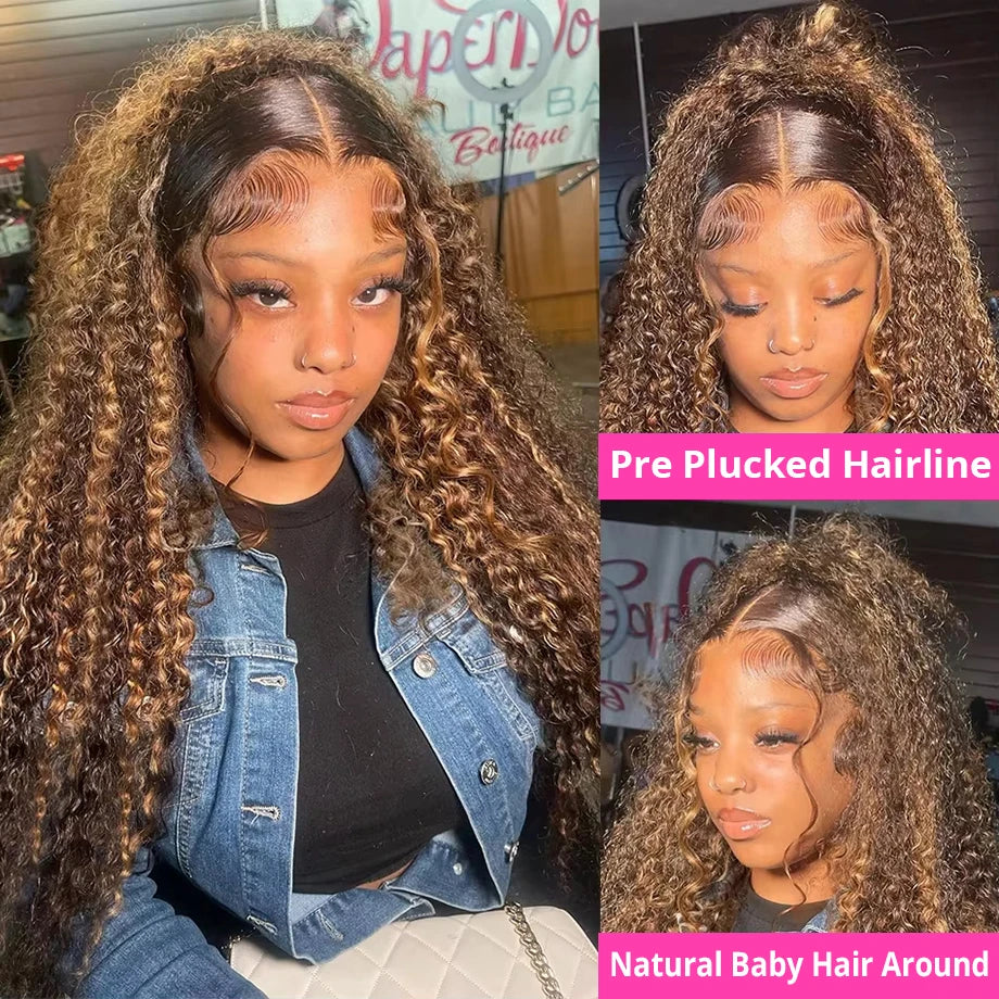 Highlight Wig Human Hair Ombre Deep Wave Frontal Wig 30 Inch Curly Human Hair Wig
