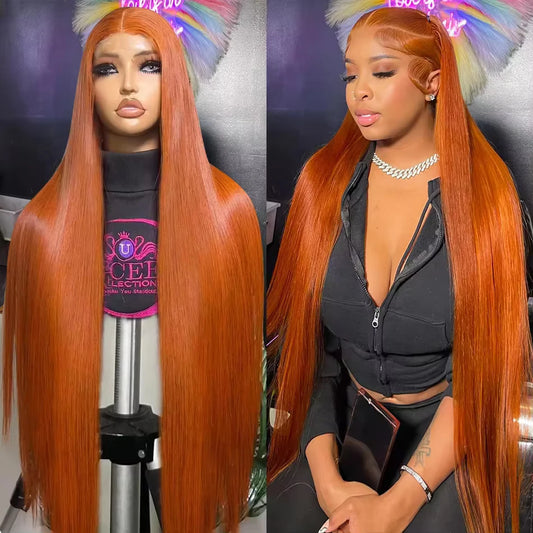 200% 30 40 Inch Ginger Orange Bone Straight 13x6 Lace Front Human Hair Wig 13x4 HD Transparent Lace Frontal Wigs