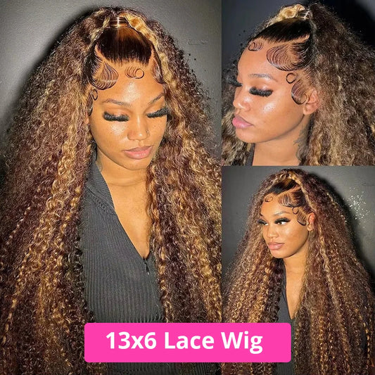 Highlight Wig Human Hair Ombre Deep Wave Frontal Wig 30 Inch Curly Human Hair Wig