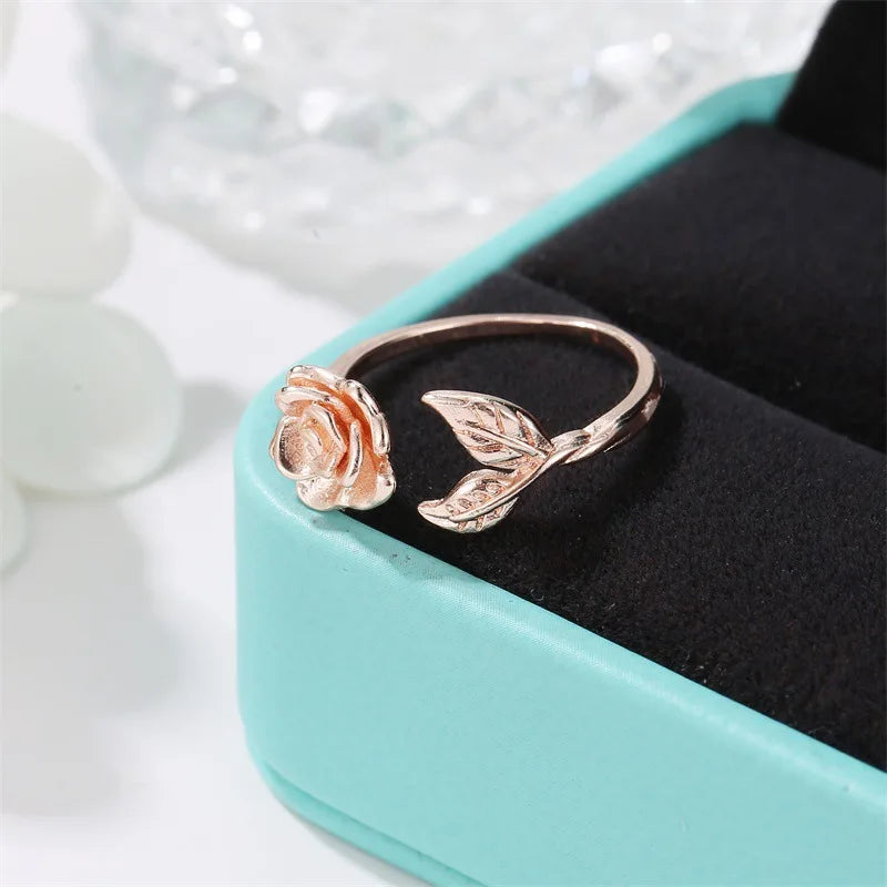 Vintage Jewelry Rings For Women Rose Flower Open Ring Temperament Luxury Wedding кольцо Party Gift