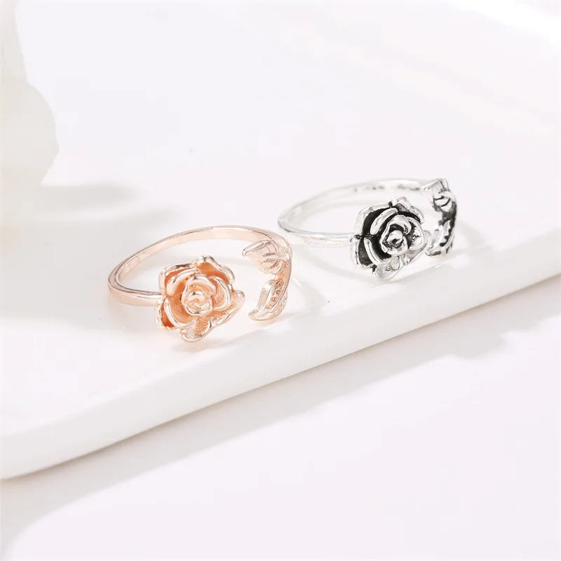 Vintage Jewelry Rings For Women Rose Flower Open Ring Temperament Luxury Wedding кольцо Party Gift