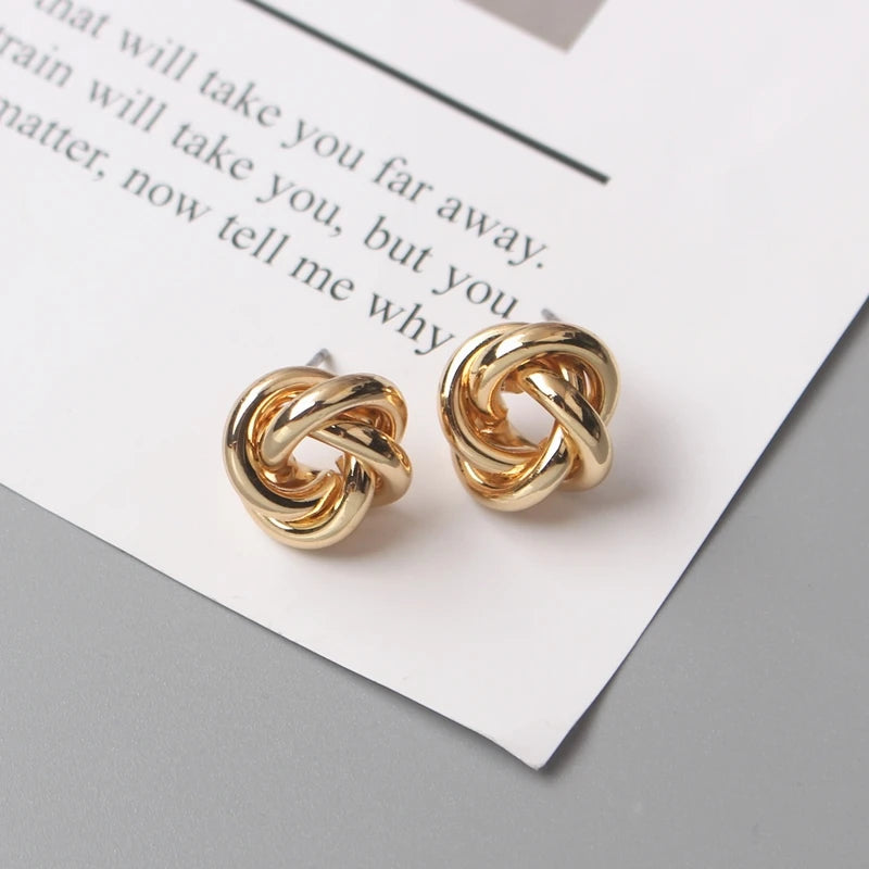Stud Earrings for Women Rock Smooth Small Metal Knot Twist Flower Earrings Punk Party Jewelry