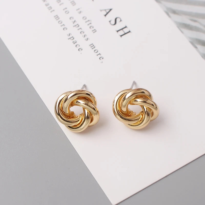 Stud Earrings for Women Rock Smooth Small Metal Knot Twist Flower Earrings Punk Party Jewelry