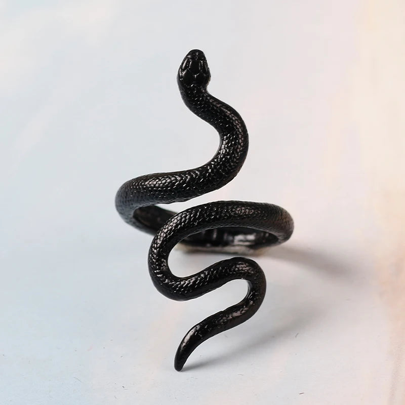 Anime Rings for Men Women Punk Goth Snake Ring Exaggerated Black Plated Gothic Adjustable
