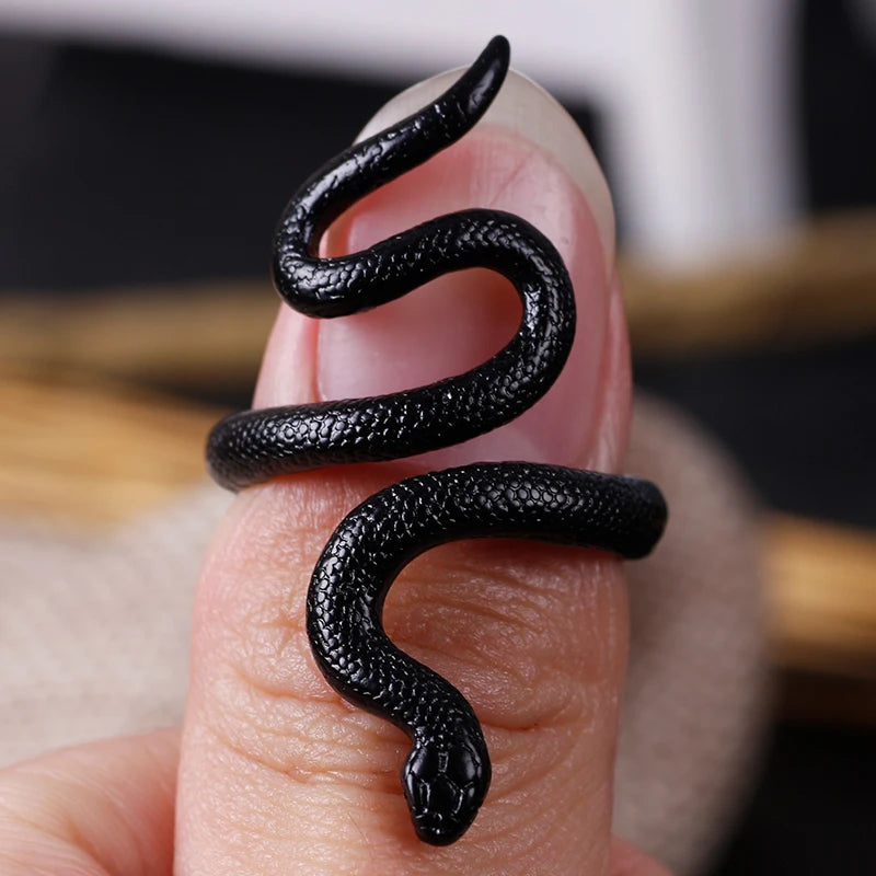 Anime Rings for Men Women Punk Goth Snake Ring Exaggerated Black Plated Gothic Adjustable