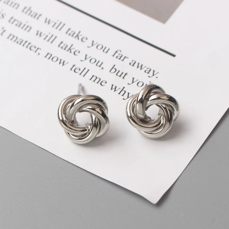 Stud Earrings for Women Rock Smooth Small Metal Knot Twist Flower Earrings Punk Party Jewelry