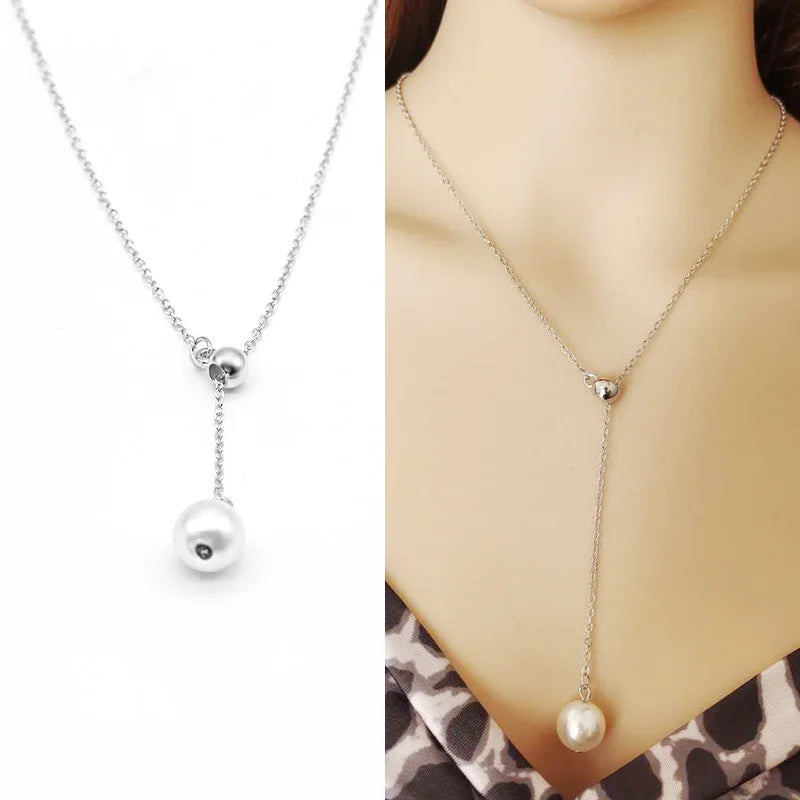 New Korean Pearl Necklaces for Women Gold Color Link Chain Choker Fashion Neck Accessories