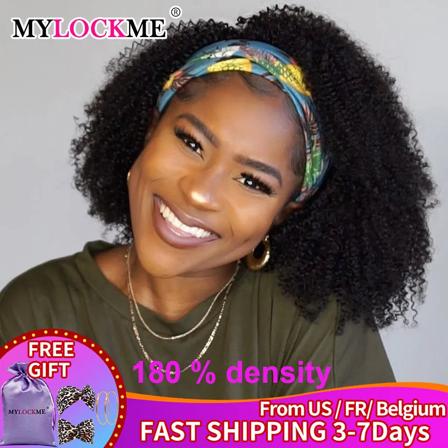 Headband Wig Human Hair Kinky Curly MYLOCKME No Glue Full Machine Made Brazilian Remy Human Hair Wigs