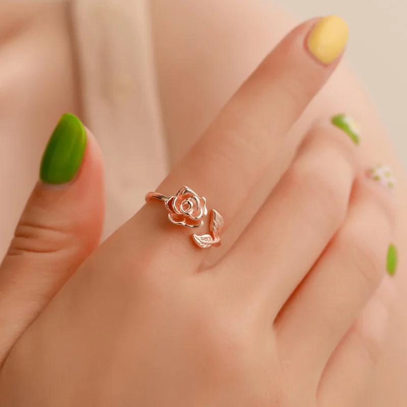 Vintage Jewelry Rings For Women Rose Flower Open Ring Temperament Luxury Wedding кольцо Party Gift