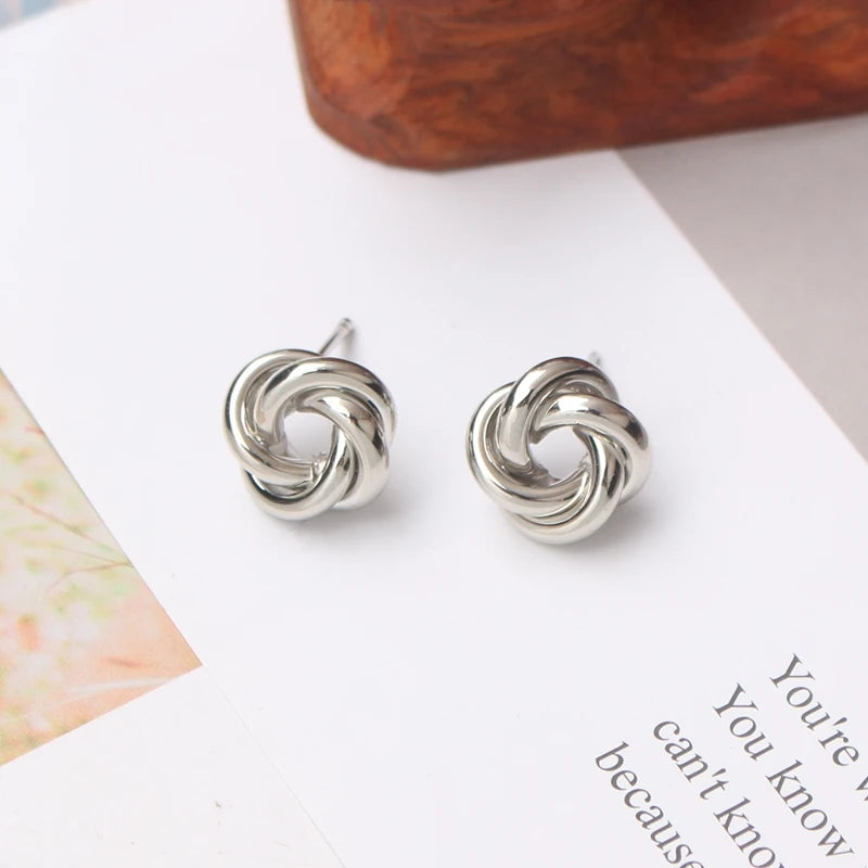 Stud Earrings for Women Rock Smooth Small Metal Knot Twist Flower Earrings Punk Party Jewelry