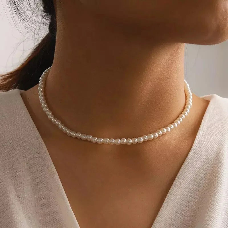 New Korean Pearl Necklaces for Women Gold Color Link Chain Choker Fashion Neck Accessories