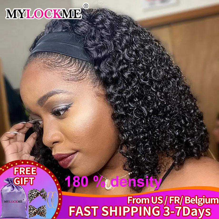 Headband Wig Human Hair Kinky Curly MYLOCKME No Glue Full Machine Made Brazilian Remy Human Hair Wigs