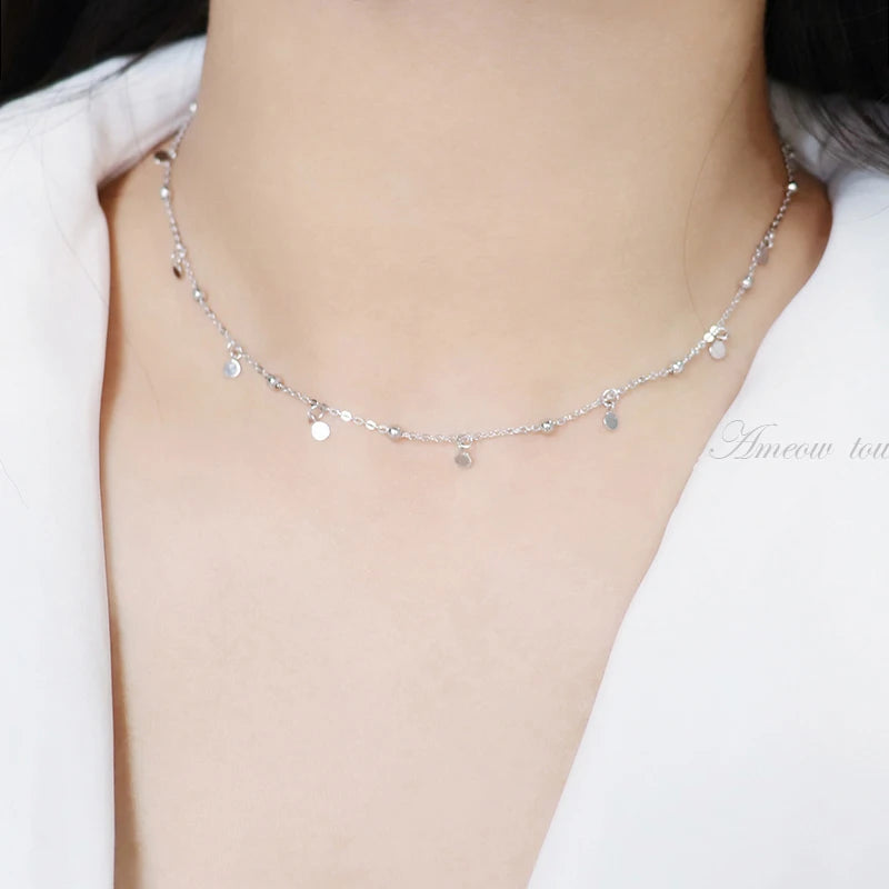 Choker Necklaces for Women Real 925 Sterling Silver Geometric irregular Round necklace