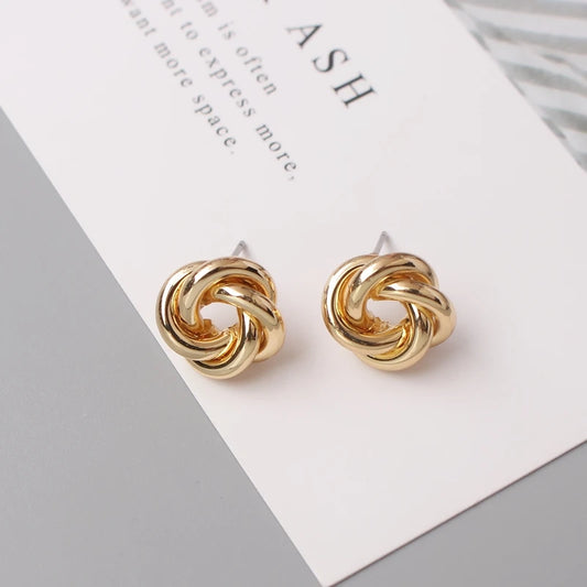 Stud Earrings for Women Rock Smooth Small Metal Knot Twist Flower Earrings Punk Party Jewelry