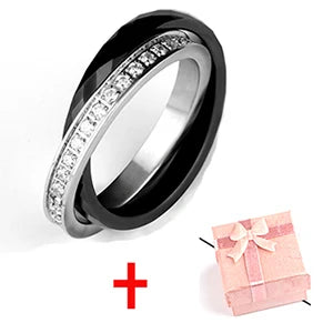 Women Rings Made of Ceramics Stainless steel Rings Double Two Cross Rings Crystal