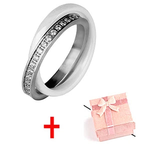 Women Rings Made of Ceramics Stainless steel Rings Double Two Cross Rings Crystal