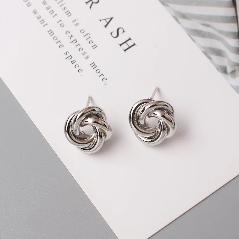 Stud Earrings for Women Rock Smooth Small Metal Knot Twist Flower Earrings Punk Party Jewelry