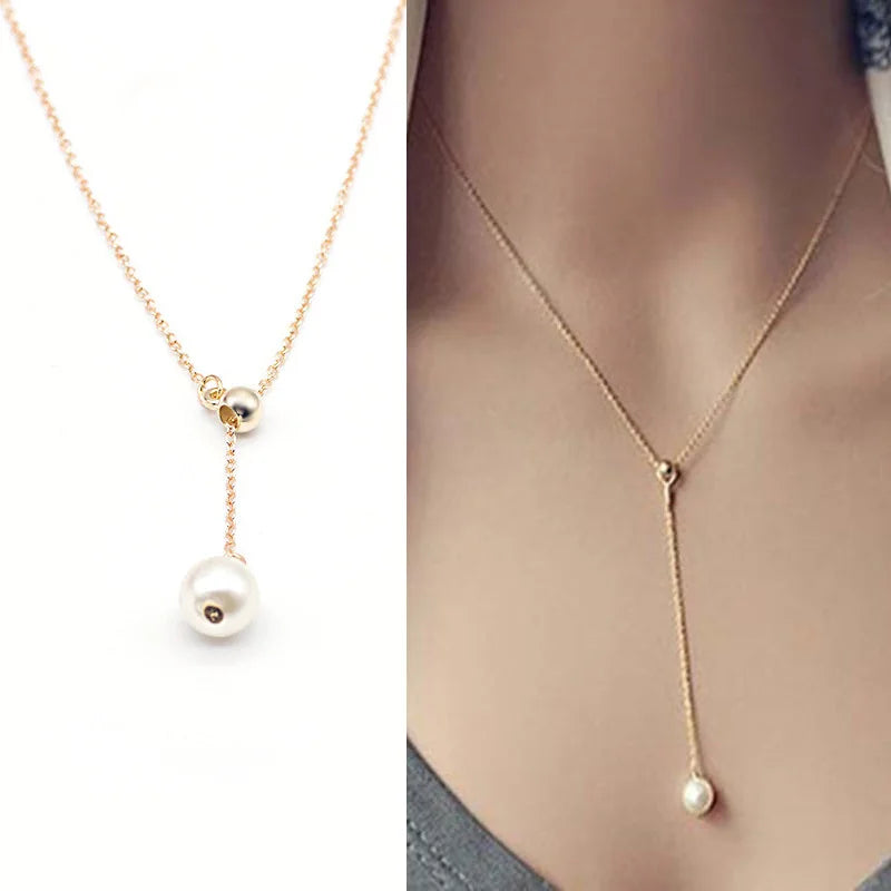 New Korean Pearl Necklaces for Women Gold Color Link Chain Choker Fashion Neck Accessories
