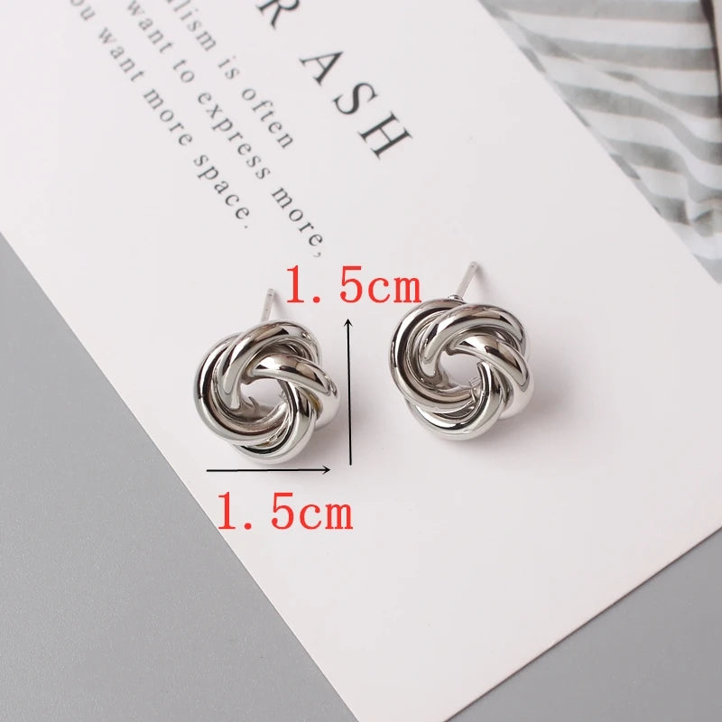 Stud Earrings for Women Rock Smooth Small Metal Knot Twist Flower Earrings Punk Party Jewelry