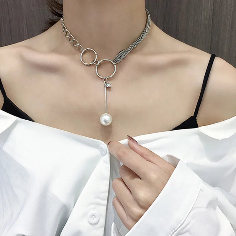 New Korean Pearl Necklaces for Women Gold Color Link Chain Choker Fashion Neck Accessories