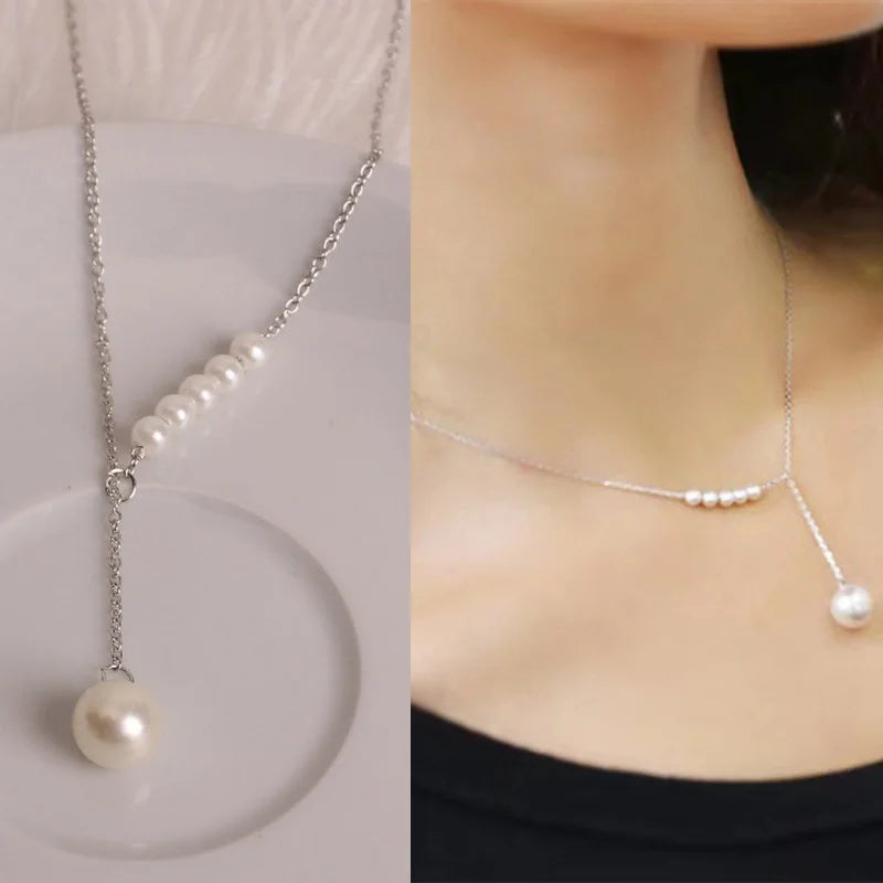 New Korean Pearl Necklaces for Women Gold Color Link Chain Choker Fashion Neck Accessories